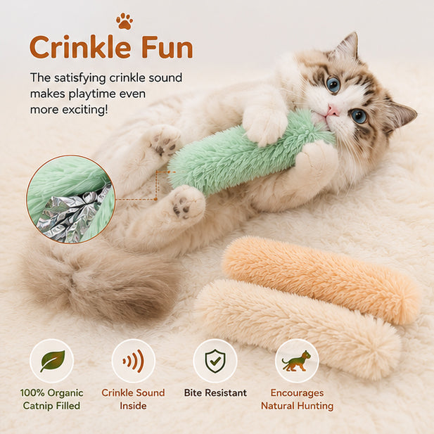 BowBooPets™ Organic Catnip Kicker Toy Set | Plush Crinkle Cat Pillows for Indoor Cats (3-Pack)