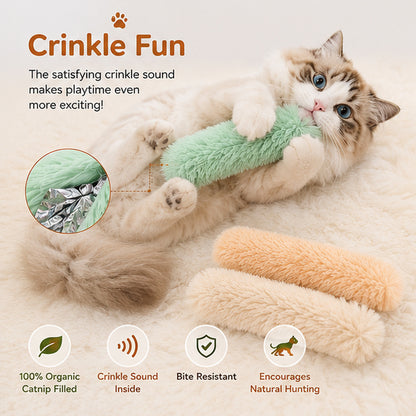 BowBooPets™ Organic Catnip Kicker Toy Set | Plush Crinkle Cat Pillows for Indoor Cats (3-Pack)