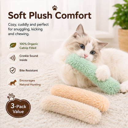 BowBooPets™ Organic Catnip Kicker Toy Set | Plush Crinkle Cat Pillows for Indoor Cats (3-Pack)