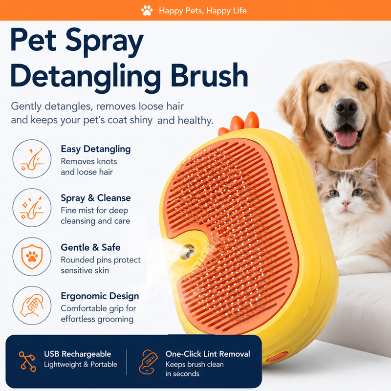 Bowboo MistGroom Pet Spray Comb – USB‑Rechargeable Detangling Brush for Cats & Dogs