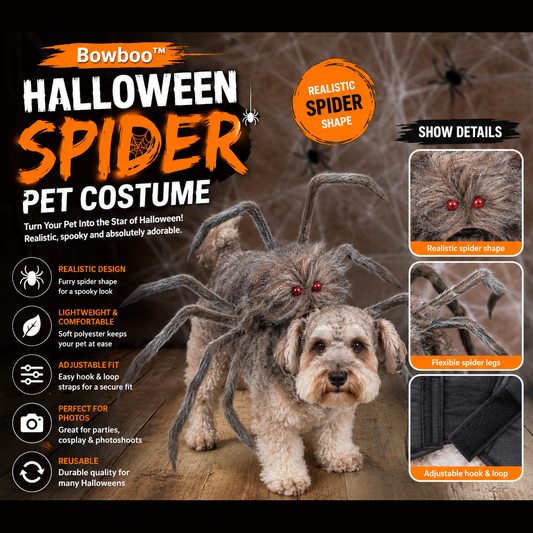 Bowboo™ Costume Géant d'Araignée pour Chiens et Chats | Tenue d'Araignée Réaliste avec Ajustement Réglable pour Halloween